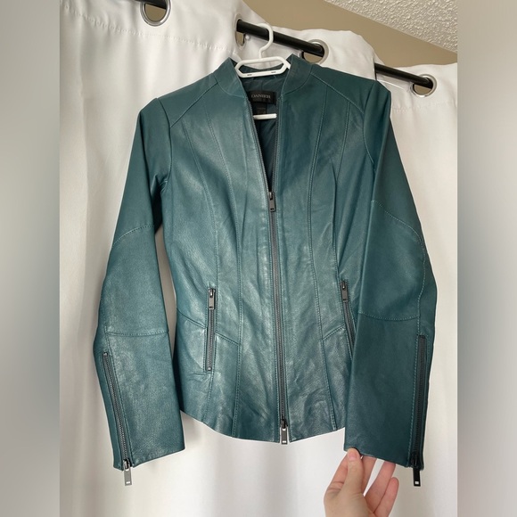 NWOT DANIER DARK TEAL GENUINE LEATHER JACKET SIZE XS - Picture 1 of 7